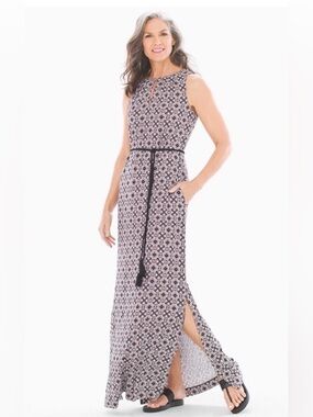 Soma Brown and White Geometric Maxi Dress